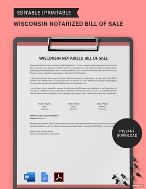 Wisconsin Notarized Bill of Sale Template