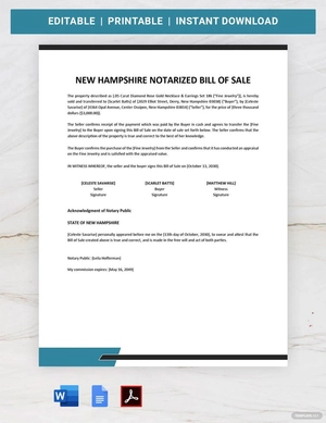 New Hampshire Notarized Bill of Sale Template
