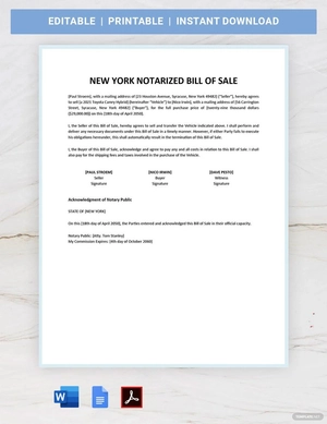 New York Notarized Bill of Sale Template