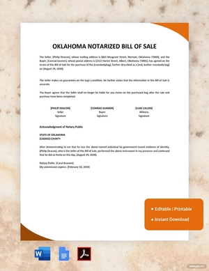 Oklahoma Notarized Bill of Sale Template