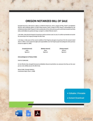 Oregon Notarized Bill of Sale Template