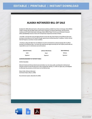 Alaska Notarized Bill of Sale Template