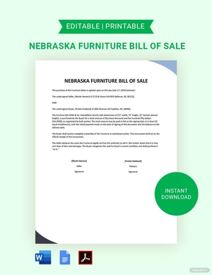 Nebraska Furniture Bill of Sale Template