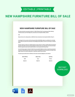 New Hampshire Furniture Bill of Sale Template