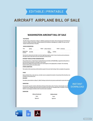Aircraft / Airplane Bill of Sale Template