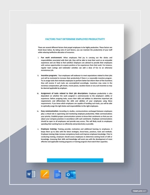 Factors that Determine Employee Productivity Template