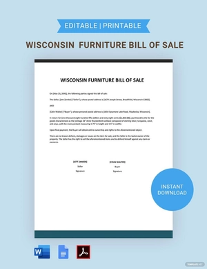 Wisconsin Furniture Bill of Sale Template
