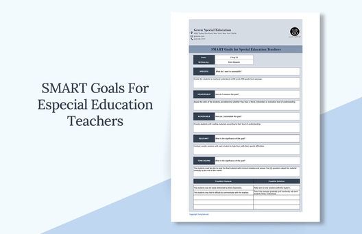 SMART Goals Template for Special Education Teachers SMART Goals Template for Special Education Teachers