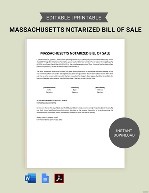 Massachusetts Notarized Bill of Sale Template