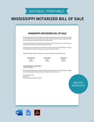 Mississippi Notarized Bill of Sale Template