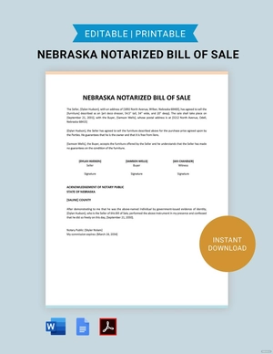 Nebraska Notarized Bill of Sale Template
