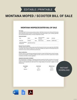 Montana Moped / Scooter Bill of Sale Template
