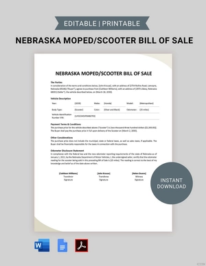 Nebraska Moped / Scooter Bill of Sale Template