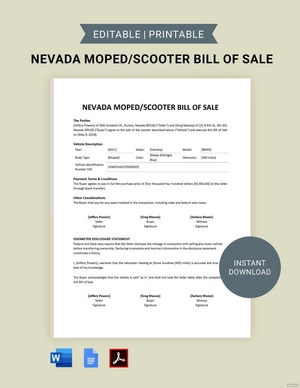 Nevada Moped / Scooter Bill of Sale Template