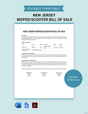 New Jersey Moped / Scooter Bill of Sale Template