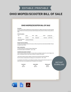 Ohio Moped / Scooter Bill of Sale Template