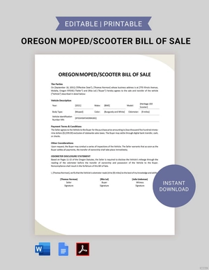 Oregon Moped / Scooter Bill of Sale Template