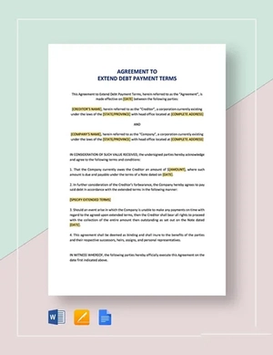 Agreement to Extend Debt Payment Terms Template