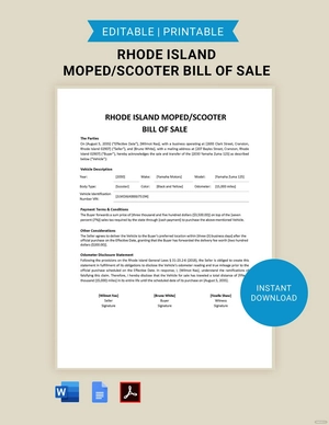 Rhode Island Moped / Scooter Bill of Sale Template