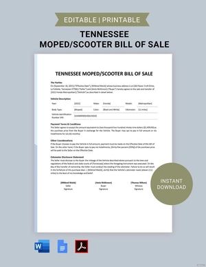 Tennessee Moped / Scooter Bill of Sale Template
