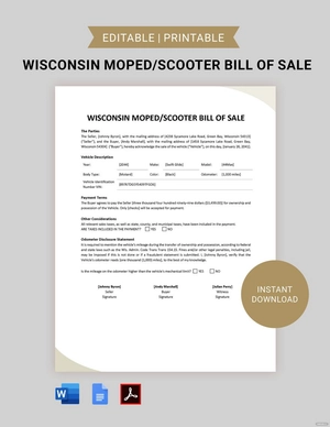 Wisconsin Moped / Scooter Bill of Sale Template