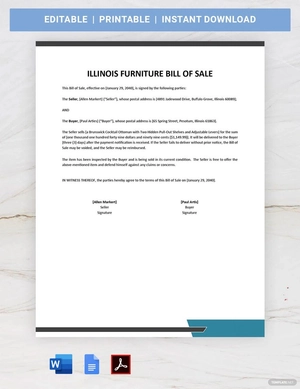 Illinois Furniture Bill of Sale Template