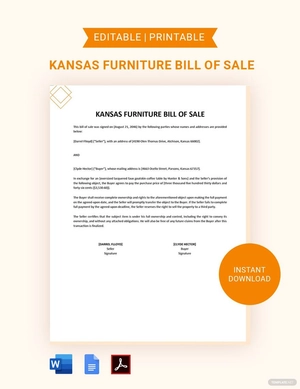 Kansas Furniture Bill of Sale Template