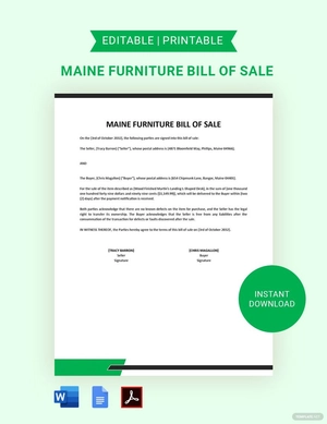Maine Furniture Bill of Sale Template