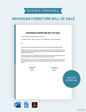 Michigan Furniture Bill of Sale Template
