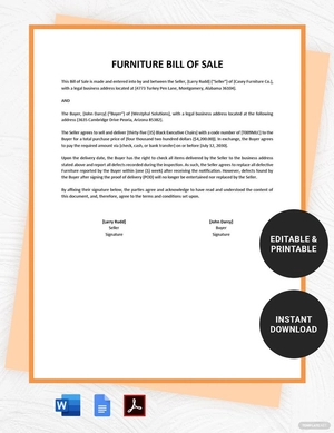 Furniture Bill of Sale Template