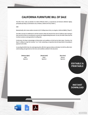 California Furniture Bill of Sale Template