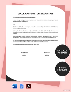 Colorado Furniture Bill of Sale Template