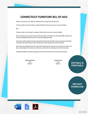 Connecticut Furniture Bill of Sale Template
