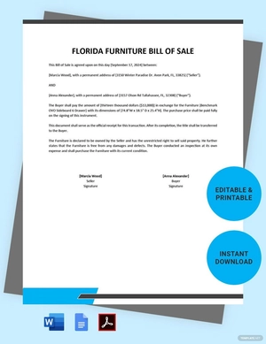 Florida Furniture Bill of Sale Template