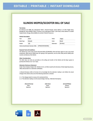 Illinois Moped / Scooter Bill Of Sale Template