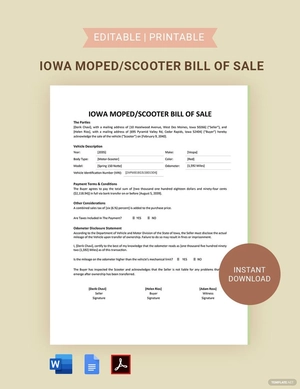 Iowa Moped / Scooter Bill Of Sale Template