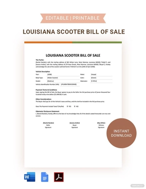 Louisiana Moped / Scooter Bill Of Sale Template