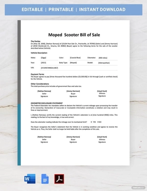 Moped / Scooter Bill of Sale Template