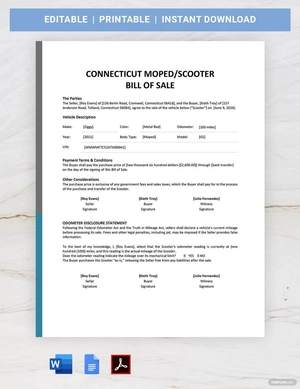 Connecticut Moped / Scooter Bill of Sale Template