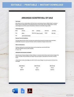 Arkansas Moped / Scooter Bill of Sale Template