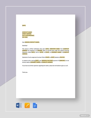Notice to Account Debtor of Assignment Template