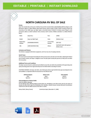 New York RV Bill of Sale Template