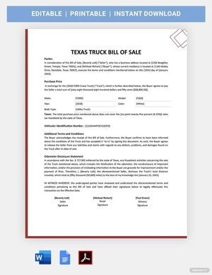 Texas Truck Bill Of Sale Template