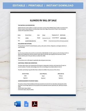 Illinois RV Bill of Sale Form Template