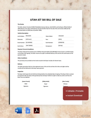 Utah Jet Ski Bill of Sale Template