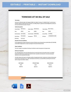 Tennessee Jet Ski Bill of Sale Template