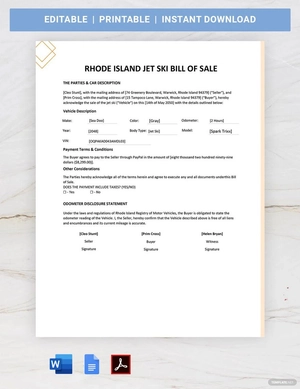 Rhode Island Jet Ski Bill of Sale Template