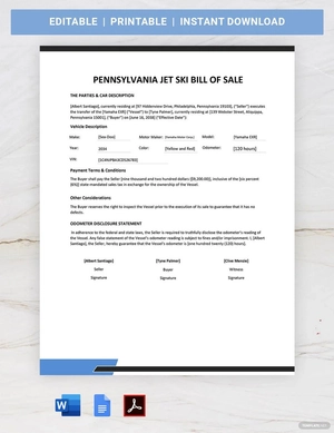 Pennsylvania Jet Ski Bill of Sale Template