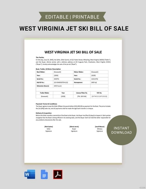 West Virginia Jet Ski Bill of Sale Template