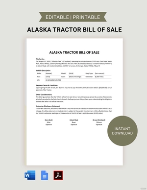 Alaska Tractor Bill of Sale Template